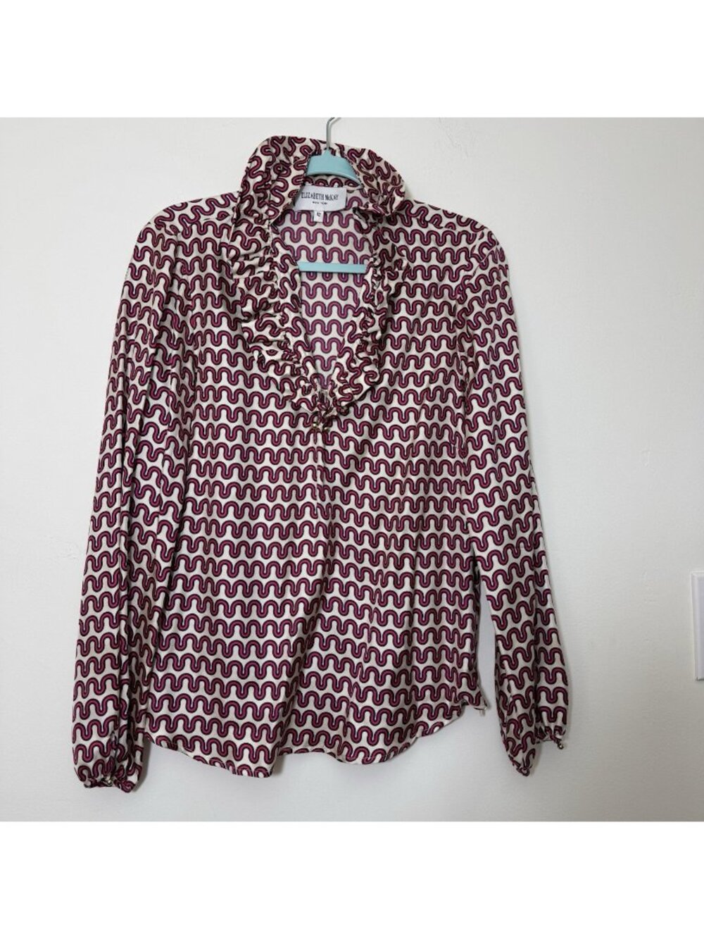 Elizabeth McKay 100% Silk Elizabeth Shirt Women’s Size 12 Retro Chic Long Sleeve